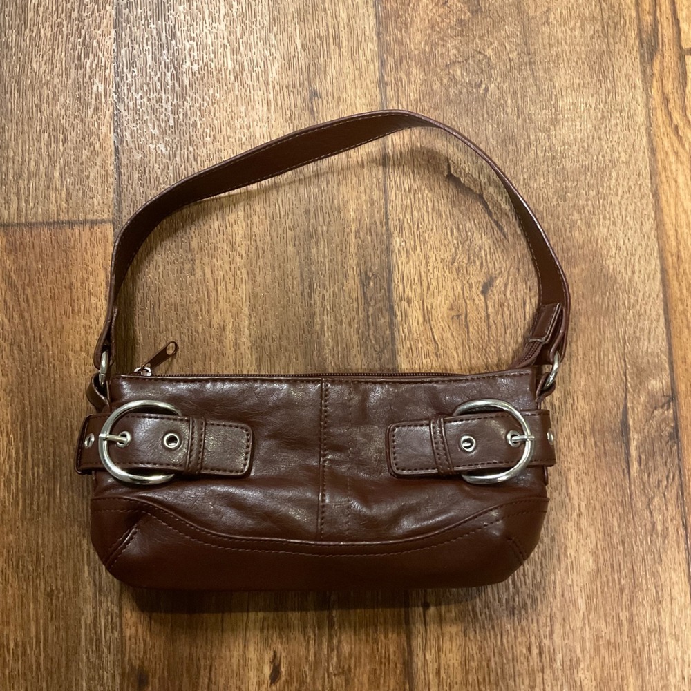 Mini Purse Y2K Brown Silver Front Buckle Detail Faux Leather